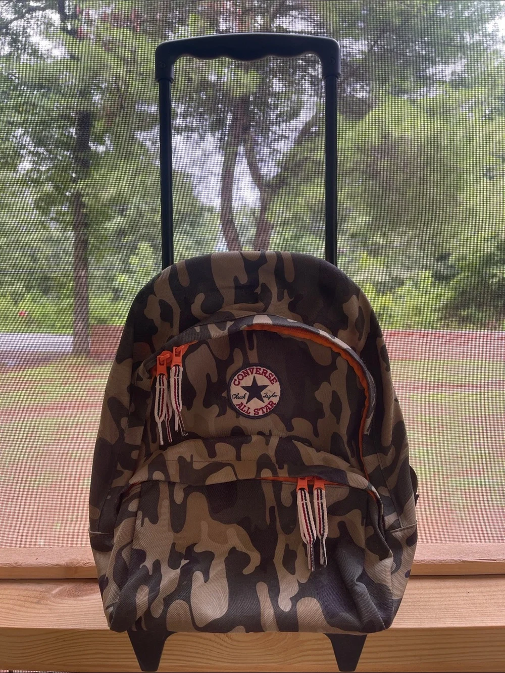 Toddler Converse Camouflage Rolling Backpack with Orange Accents